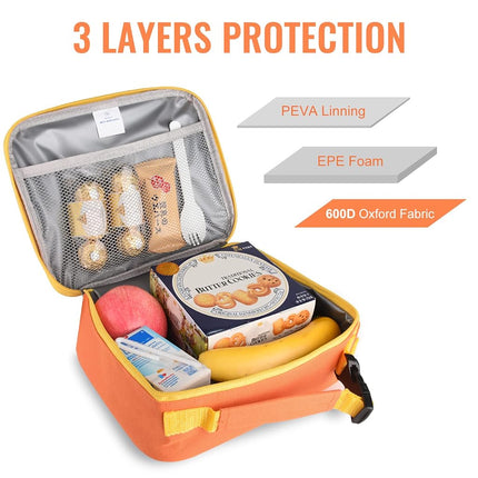 2 Packs Insulated Soft Lunch Bag with Double Zipper - Sturdy, Freezable and Reusable for Kids, Men - for School, Work, Outdoor (B-2pk Blue+Orange)