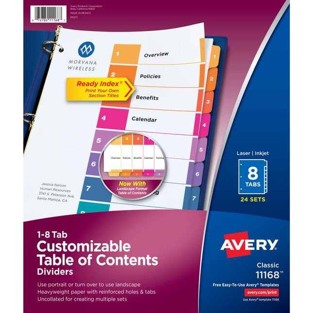 Avery 8 Tab Dividers for 3 Ring Binders, Customiza