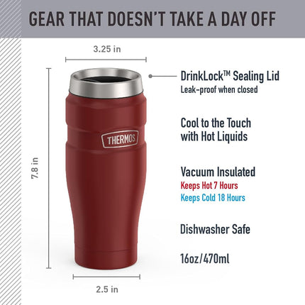 Thermos Stainless King 16 Ounce Travel Tumbler, Matte Red, 470ml