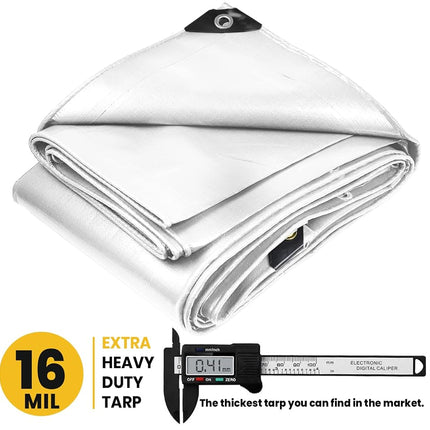 Lona PROTARP Extrarresistente de 16 Milésimas, Impermeable, Resistente a los Rayos UV, a Desgarros y Roturas, Lona de Polietileno con Bordes Reforzados para Techo, Camping, Patio, Piscina, Barco. (Blanco 8? X 10?)