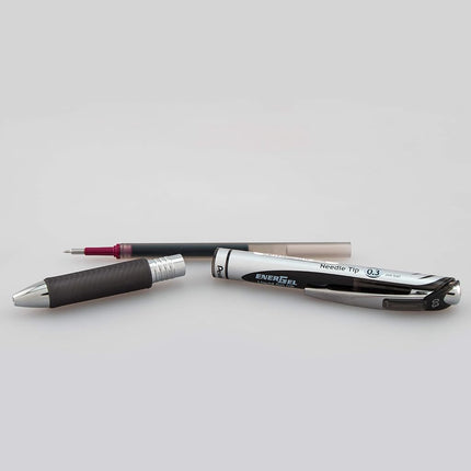Pentel EnerGel RTX Retractable Liquid Gel Pen, (0.3mm) Needle Tip, Extra Fine Line, Black Ink, 3-Pk (BLN73BP3A)