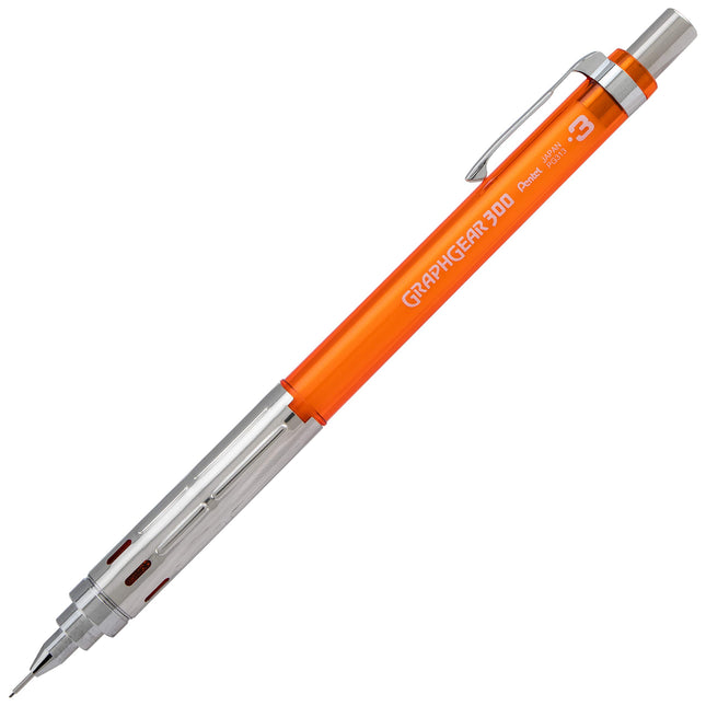 Portaminas Pentel Arts GraphGear 300, (0.3mm) trazo extrafino, barril naranja, con goma de borrar pequeña + 1 tubo de minas