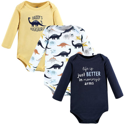 Hudson Baby Baby Boys Cotton Long-sleeve Bodysuits 3-pack, Hugasaurus, 3-6 Months
