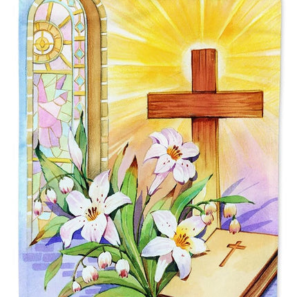 Caroline's Treasures APH5433CHF Bandera grande multicolor de cruz de Pascua y Biblia en vidriera