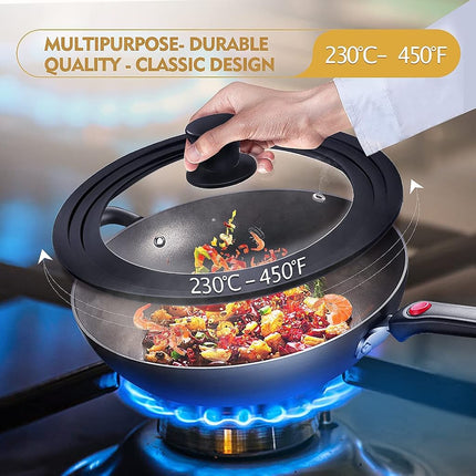 Ydeapi Universal Lids for Pots, Pans & Skillets - Fits 6.5", 7" & 8" Diameter, 9.5", 10" & 11" Diameter Cookware，Tempered Glass with High Heat Resistant Silicone Rim-2PK Cookware（2PK）