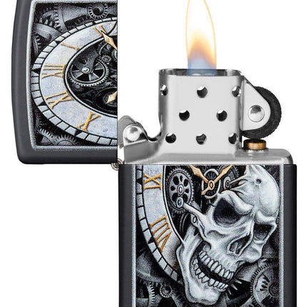Zippo Clock Skull Zippo Clock Skull Lighter, Black Matte