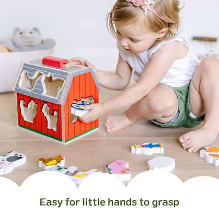 Melissa & Doug Wooden Take-Along Sorting Barn | Stacking Toy for Kids, 10 Farm Animals | Age 2+