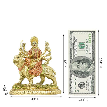 Estatua pequeña de la diosa hindú Durga - Figurita del dios indio Durga sobre tigre, decoración, hinduismo, ídolo de Buda, escultura para casa, oficina, templo, puja, mandir, murti, regalos de Diwali, pooja, altar de meditación de yoga