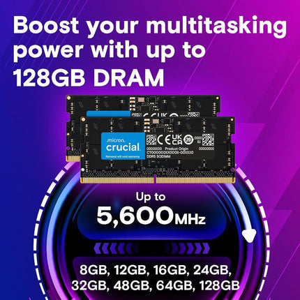 Crucial DDR5 RAM 64GB Kit (2x32GB) 4800MHz SODIMM, Laptop Computer Memory, Mini PC, CL40 - CT2K32G48C40S5