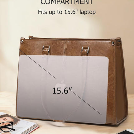 Lunch Tote Bag with Insulated Compartment for Women Work, Vegan Leather Laptop Bag with 15.6" Computer Compartment Small Purse for Daily Office Travel Picnic