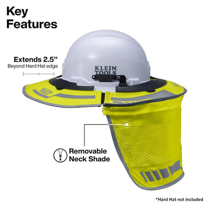 Klein Tools FR03010HIVIS Flame-Resistant Full-Brim Sombrero, Outdoor Sun Hat with Neck Shade, Hard Hat Accessory, 50-Plus UPF Protection, Hi-Visibility, Universal Clips
