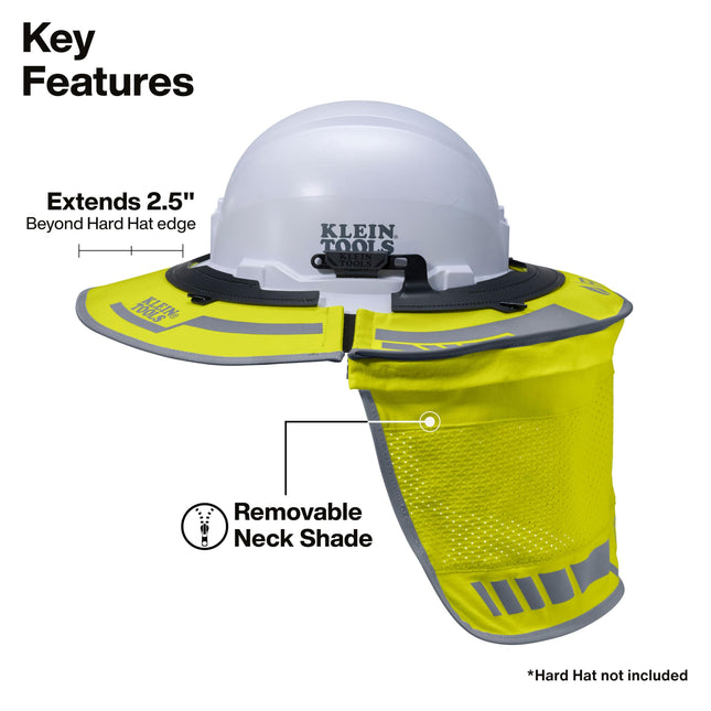 Klein Tools FR03010HIVIS Flame-Resistant Full-Brim Sombrero, Outdoor Sun Hat with Neck Shade, Hard Hat Accessory, 50-Plus UPF Protection, Hi-Visibility, Universal Clips