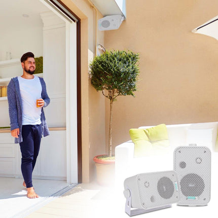 Pyle 2Pc Outdoor Weatherproof Speaker System - 3.5 Inch Dual Waterproof Wall or Ceiling Mounted Speakers w/Heavy Duty Grill, Universal Mount - for Pool, Patio or Indoor Use - AZPDWR30W (White)