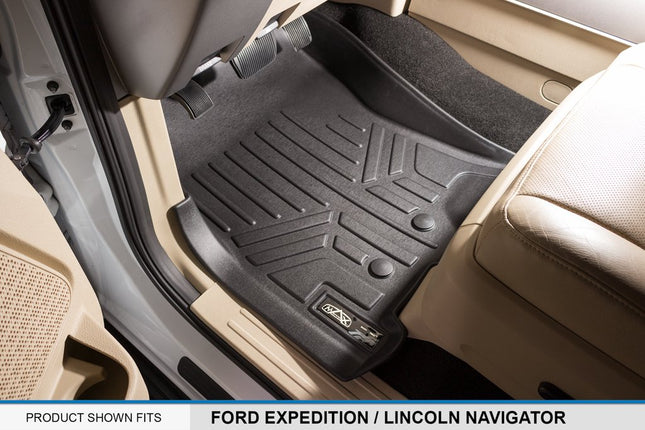 MAXLINER Floor Mats 3 Row Liner Set Black for 2011-2017 Expedition EL/Navigator L with 2nd Row Bench Seat Or Console
