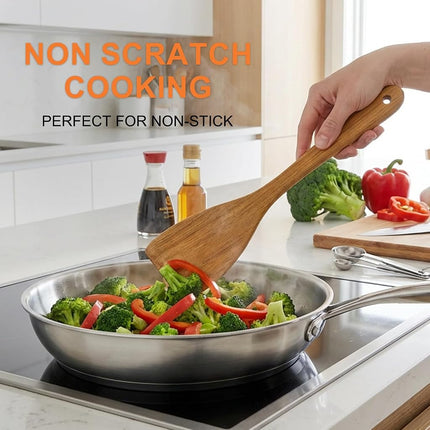 8 Pcs Best Acacia Wood Kitchen Utensil Set Wooden Spoons for Cooking Wok Turner Spatulas Bamboo Non Toxic Cooking Utensils Scraper Spurtle Kitchen Slotted Cooking Spoon Flat Egg Flipper Spatula Set