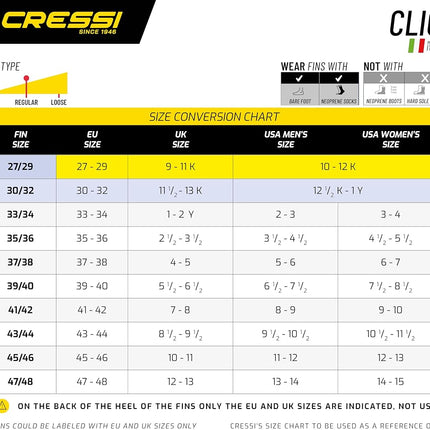 Cressi Clio Snorkeling and Diving Fins -Yellow, 45/46 - 9.5/10.5