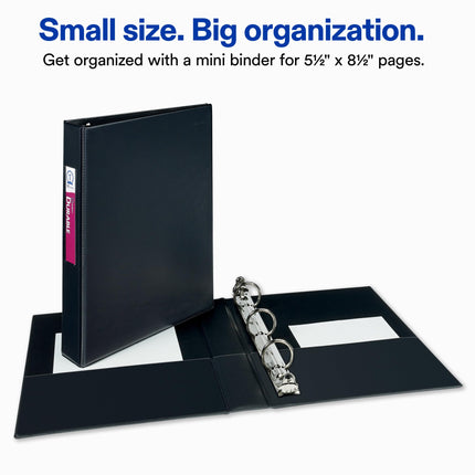 Avery Mini Durable Binder with 1" Round Rings, Holds 5-1/2" x 8-1/2" Paper, Label Holder, 6 Black Binders (27257)