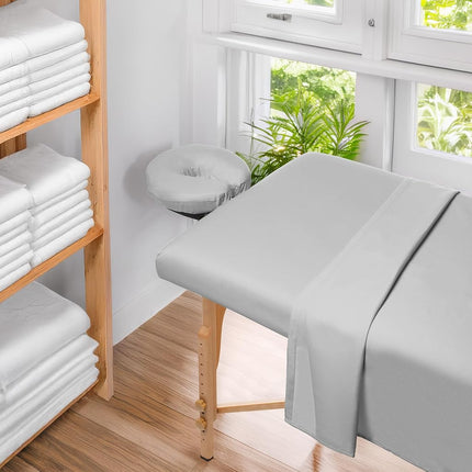 Saloniture 3-Piece Microfiber Massage Table Sheet Set - Premium Facial Bed Cover - Includes Flat and Fitted Sheets with Face Cradle Cover - Light Gray