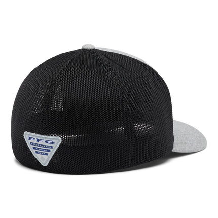 Columbia Casquette en maille PFG Fish Flag unisexe – Couronne haute, gris chiné froid/grill/drapeau de poisson américain, L/TG