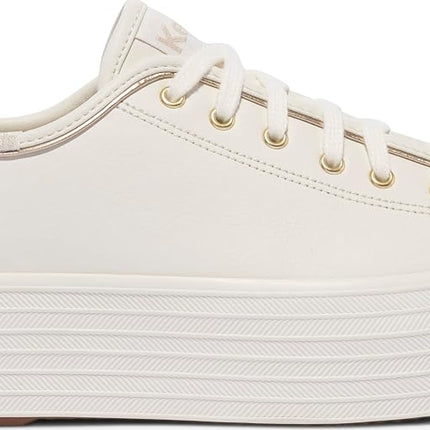 Keds Women's Triple Up Leather Sneaker, White/Gold, 6 M US