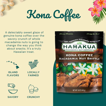Hamakua Macadamia Nuts - Sweet Glazed Kona Coffee - Hawaiian Grown Flavored Dry Roasted Half and Whole Macadamias - Natural Eco-Friendly Large Macadamia Nuts