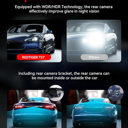 REDTIGER Rear View Mirror Camera for Cars,4K Front and 2.5K Rear Mirror Dash Cam Backup Camera,11" UHD Full Touch Screen Rearview Mirror Dash Camera, Night Vision GPS Reverse Parking Monitor 32GB Card