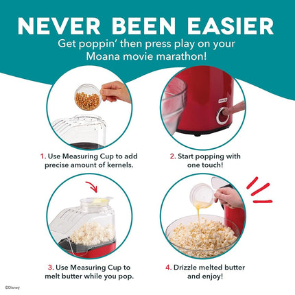Disney Dash Fresh Pop Popcorn Maker - Oil-Free, Air Popcorn Popper - With Measuring Cup & Recipe Guide - Perfect for Movie Nights - 16 Cups, Moana