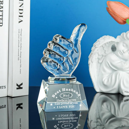 LONGWIN Best Husband Gifts from Wife, Husband Christmas Birthday Gifts Idea Crystal Awards with Thumbs Up, Unique Present for Husband Gift for Him Men