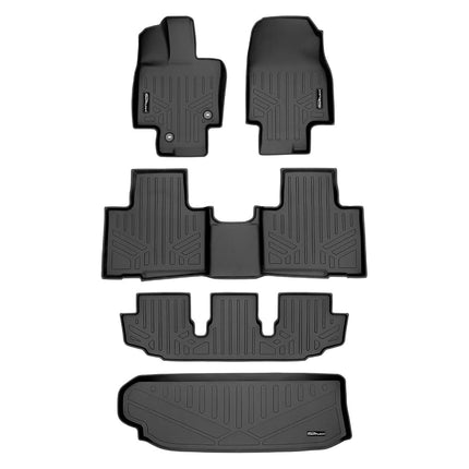 SMARTLINER Floor Mats 3 Rows & Cargo Liner Behind 3rd Row Set Black for 2020-2021 Highlander 2nd Row Bench or Bucket Seats (No Hybrid Models)