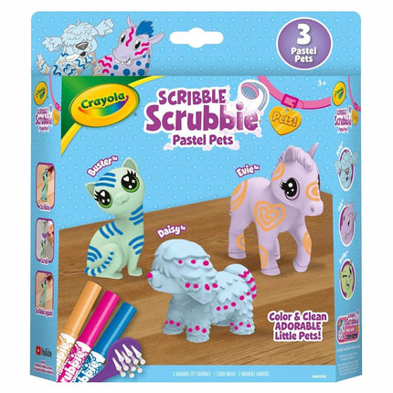 Crayola Scribble Scrubbie Pastel Pets (3ct), Grooming Animal Toy for Kids, Washable Animal Figurine, Kids Gift, Toys for Girls & Boys, 3+