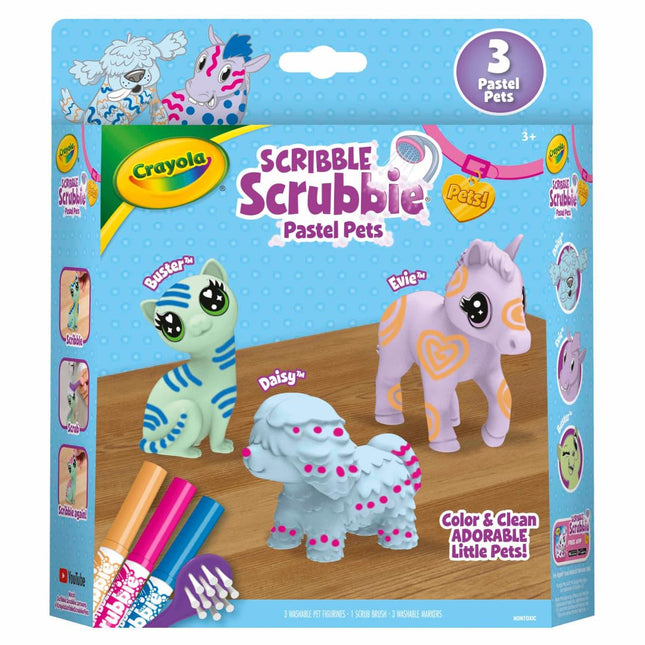 Crayola Scribble Scrubbie Pastel Pets (3ct), Grooming Animal Toy for Kids, Washable Animal Figurine, Kids Gift, Toys for Girls & Boys, 3+