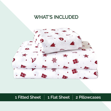 Elegant Comfort Ultra Soft 4-Piece 100% Turkish Cotton Flannel Sheet Set - Holiday Christmas Flannel Sheets, Warm and Cozy Anti-Pill Premium Quality, Deep Pocket Fitted Sheet- Twin XL, Red Stars
