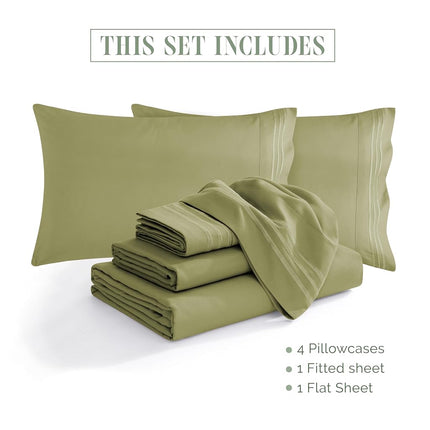 Elegant Comfort 1500 Premium Quality 6-Piece Bed Sheet Set - 18-24 Inch Extra Deep Pocket, Smart Storage Pockets, Wrinkle Free Ultra Soft 6PC Extra Deep Pocket Sheets, California King, Green