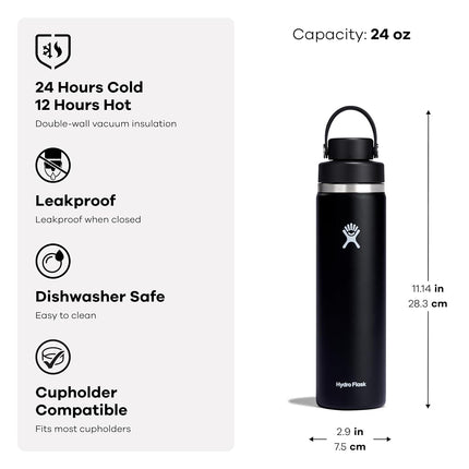 Hydro Flask Water Bottle - Insulated Stainless Steel - Wide Mouth Chug Lid, Non Spill, Leakproof in 24 Oz Agave Green