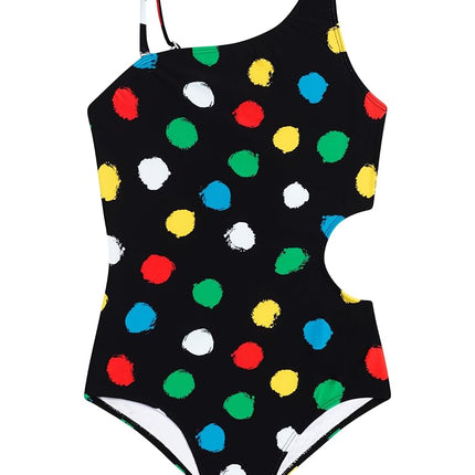 Kanu Surf Girls' Cori Beach Sport One Shoulder Side Cut UPF 50 One Piece Swimsuit, Cori Black, 14