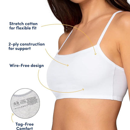 Fruit of the Loom Women's Spaghetti Strap Cotton Pullover Sports Bra Value Pack, Purple/White/Lilac/Grey, 32