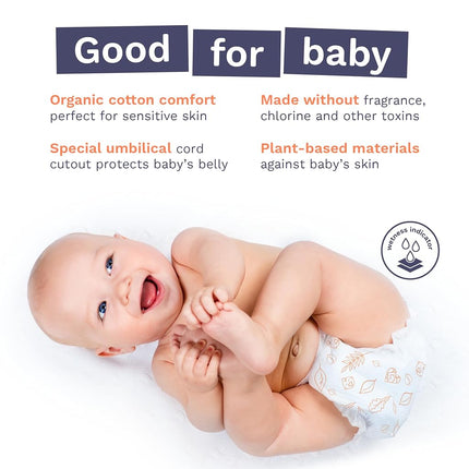 Pañales ecológicos Pura Talla 1 (1.8-5 kg) Hipoalergénicos, Suaves y Cómodos de Algodón Orgánico, Sostenibles, Indicador de Humedad, Allergy UK, Recién Nacido, Compra a granel, 6 Paquetes de 32 (192 pañales para bebé)