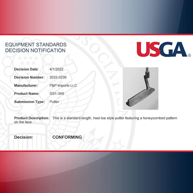 GoSports GS1 Tour Golf Putter � 34� Right-Handed Blade Putter with Milled Face, Choose Oversized Fat Grip or Traditional Grip, Silver