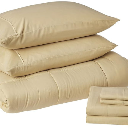 Sweet Home Collection 7 Piece Comforter Set Bag Solid Color All Season Soft Down Alternative Blanket & Luxurious Microfiber Bed Sheets, Camel, Queen