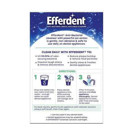 Efferdent Plus Mint Anti-Bacterial Denture Cleanser | 90 tablets | Actively Cleans Between Dentures | Packaging May Vary