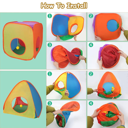 YUEPET Rabbit Tunnel and Cube Collapsible Tent Bunny Interactive Crinkle Tunnel Toys Small Animal Hideout with Play Ball for Dwarf Rabbit Bunny Guinea Pig