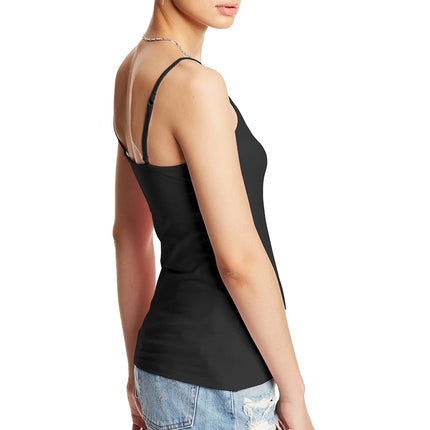 Hanes Women's Stretch Cotton Cami with Built-in Shelf Bra Shirt, Black, Large
