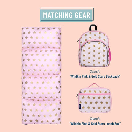 Wildkin Tumbona de suelo para niños – Ligera y fácil de transportar, ideal para pijamadas y siestas, almohada no incluida – Estrellas rosas y doradas