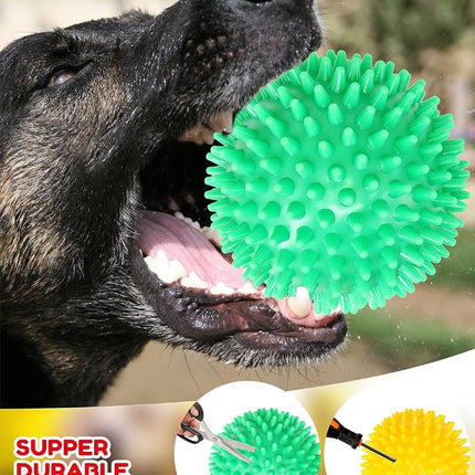 Pweituoet 4 Pack 4.5” Heavy Duty Squeaky Dog Ball for Medium Large Dogs, Spikey Dog Ball Toys for Clean Teeth and Training, Large Dog Toys for Aggressive Chewers (red Green 4pack)