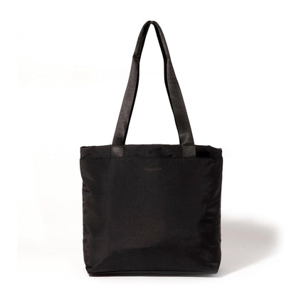 Baggallini Swift Tote Bag for Women - Lightweight 12x16 Nylon Zipped Travel Carry On Bag w/Luggage Sleeve, B-lite Black, One Size