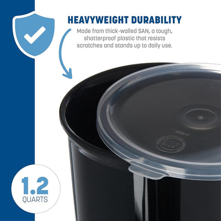 Carlisle 030403 Solid Color Commercial Round Storage with Lid, 4 Quart Capacity, Black (Pack of 6)