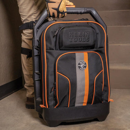 55604 Rolling Tool Backpack Tool Bag with 28 Pockets Heavy Duty Retractable Handle Large Tool Storage Interior 3-Inch Wheels