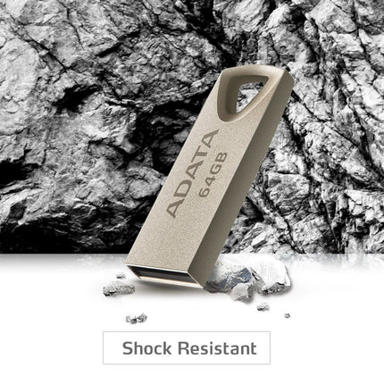 ADATA UV210 64GB Metallic Style Capless Water Resistant Dust Resistant Impact Resistant USB Flash Drive, Gold (AUV210-64G-RGD)