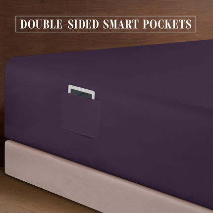 Elegant Comfort Luxurious 1500 Premium Hotel Quality Microfiber 4-Piece Sheet Set, 18-24 Inches Deep - Extra Deep Pocket Sheets - Ultra Soft 4PC Deep Pocket Sheets, California King, Eggplant-Purple