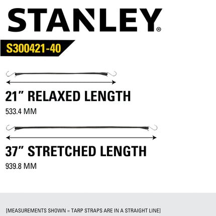 STANLEY S300421 Black 21" Rubber Tarp Bungee Cords for Boating, Camping, Cargo Support, 40 Pack